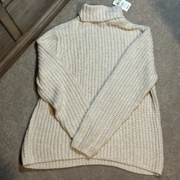 LUCKY BRAND Oatmeal Beige Traveling Rib Ribbed Turtle Neck Sweater XL - Picture 5 of 8